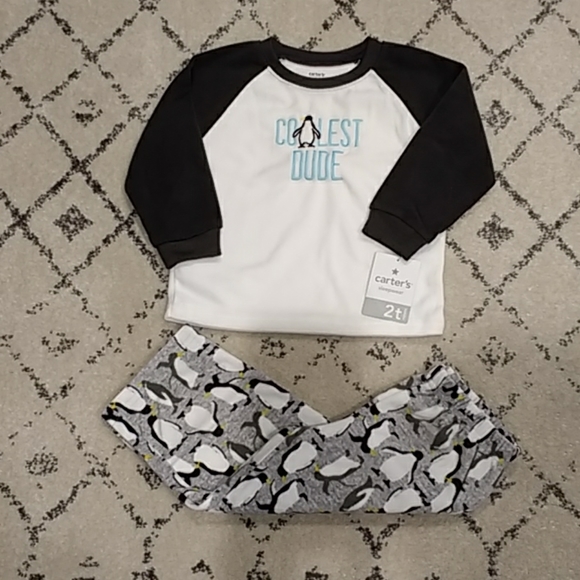 Carter/'s Boy Fleece Pajama Set Size 4T Gray Black Blue Penguin Coolest Dude